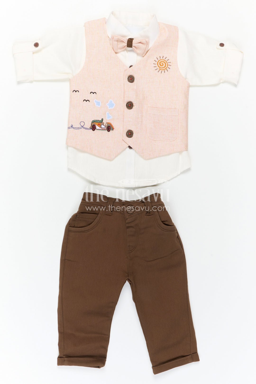 The Nesavu Boys Casual Set Boys Formal Outfit Set for Celebrations and Special Occasions Nesavu Nesavu Boys Formal Outfit Set With Vest And Bow Tie For Celebrations And Special Occasions In Soft Cotton Comfort