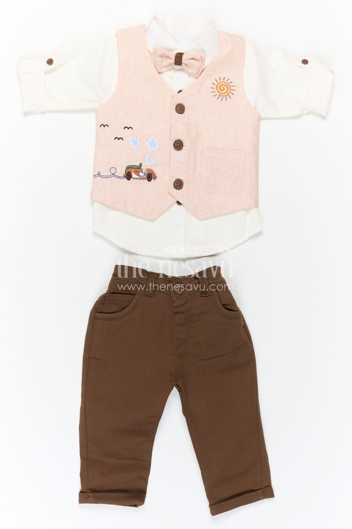 The Nesavu Boys Casual Set Boys Formal Outfit Set for Celebrations and Special Occasions Nesavu Nesavu Boys Formal Outfit Set With Vest And Bow Tie For Celebrations And Special Occasions In Soft Cotton Comfort