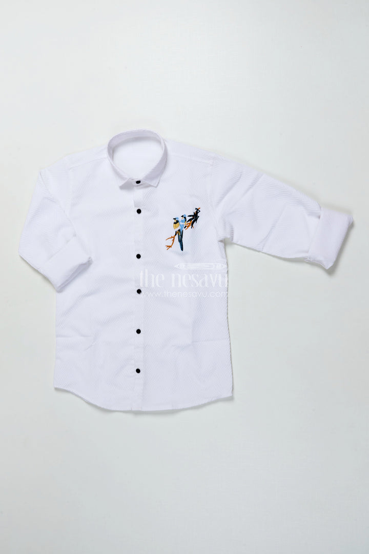 The Nesavu Boys Cotton Shirt Boys Full Sleeve Shirt for Festive Events and Family Outings Nesavu 30 (8Y) / Half white BS348B-30 Nesavu boys full sleeve shirt designer embroidery festive occasions family events