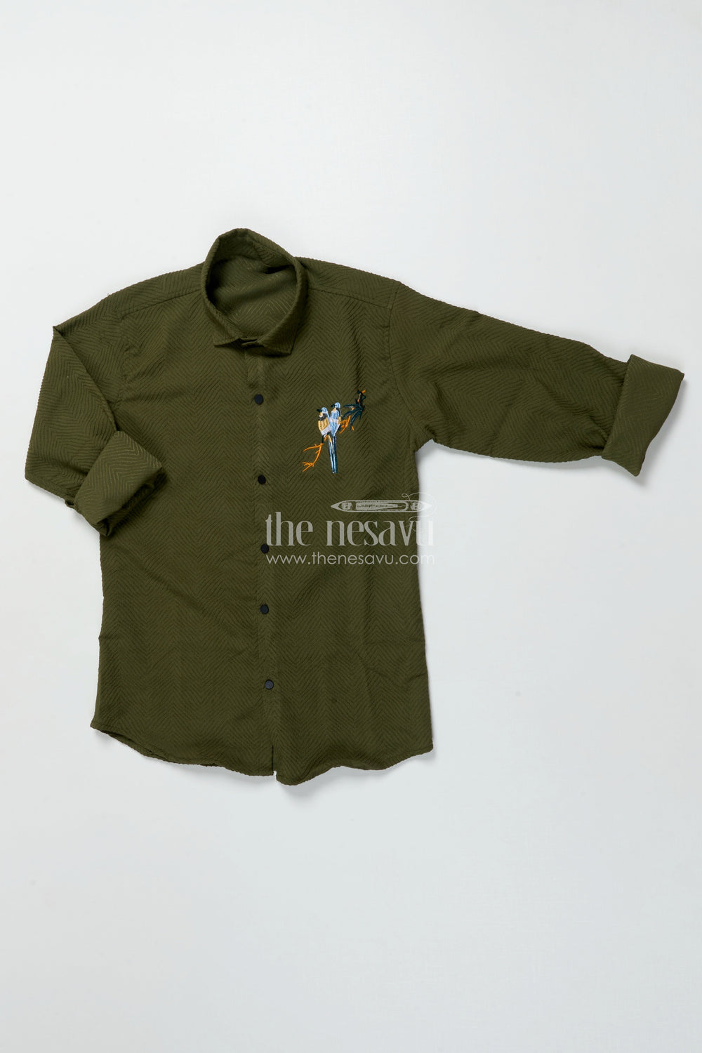 The Nesavu Boys Cotton Shirt Boys Full Sleeve Shirt for Festive Functions and Ethnic School Days Nesavu 30 (8Y) / Green BS348A-30 Nesavu boys festive shirt designer embroidery school ethnic days family celebrations