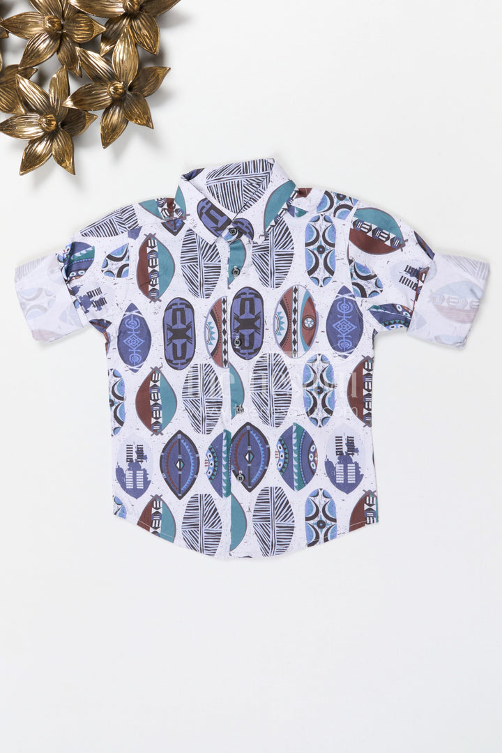 The Nesavu Boys Cotton Shirt Boys Geometric Digital Print Cotton Shirt for Casual Outings and Everyday Wear Nesavu 20 (3Y) / Blue / Cotton BS419A-20 Nesavu boys cotton geometric digital print shirt for casual outings and stylish everyday wear