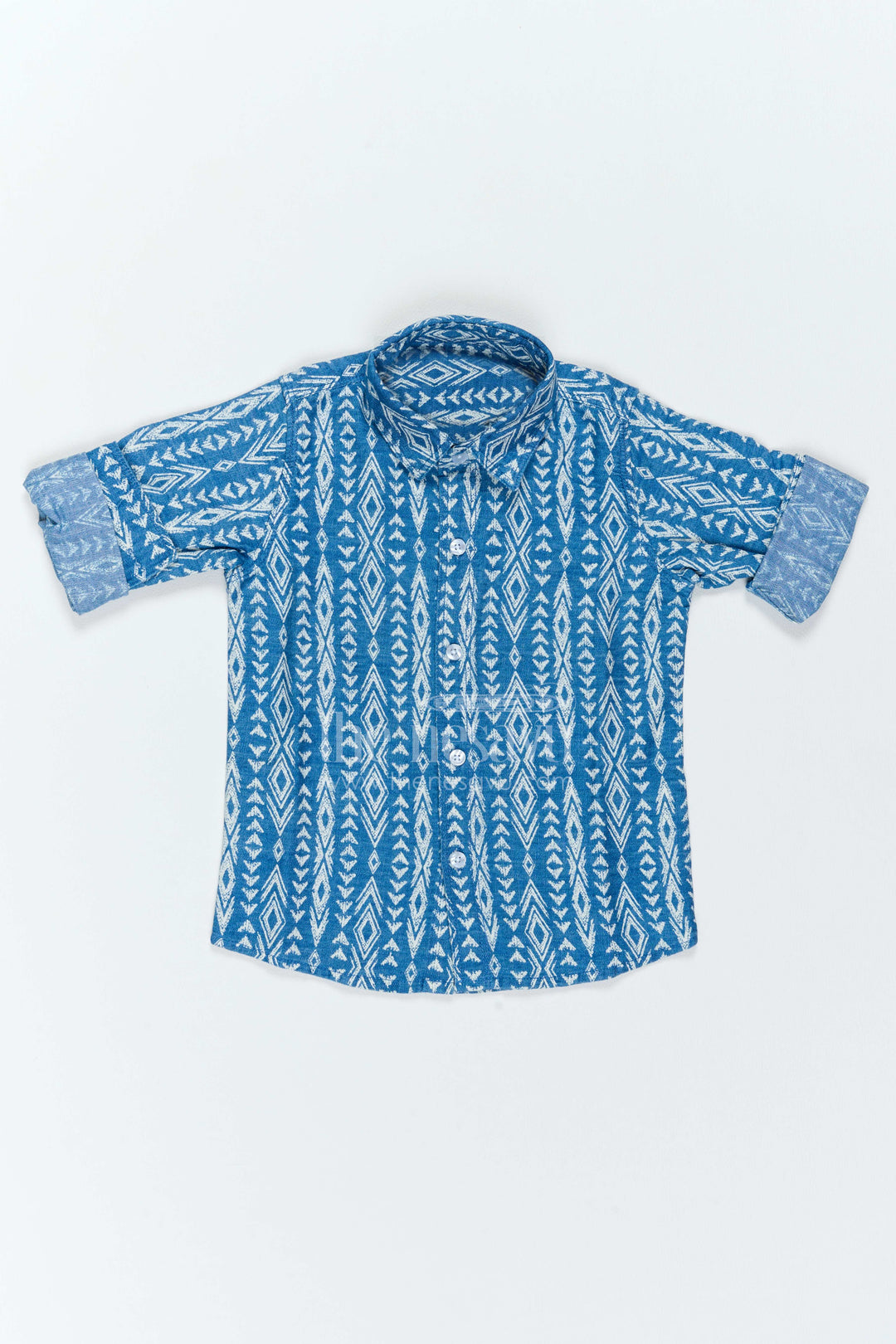 The Nesavu Boys Cotton Shirt Boys Geometric Print Shirt for Festive Lunches Travel and Weekend Occasions Nesavu 18 (2Y) / Blue / Cotton Blend BS544A-18 Nesavu Boys Geometric Print Shirt For Festive Lunches Travel Weekend Outings And Smart Casual Occasions