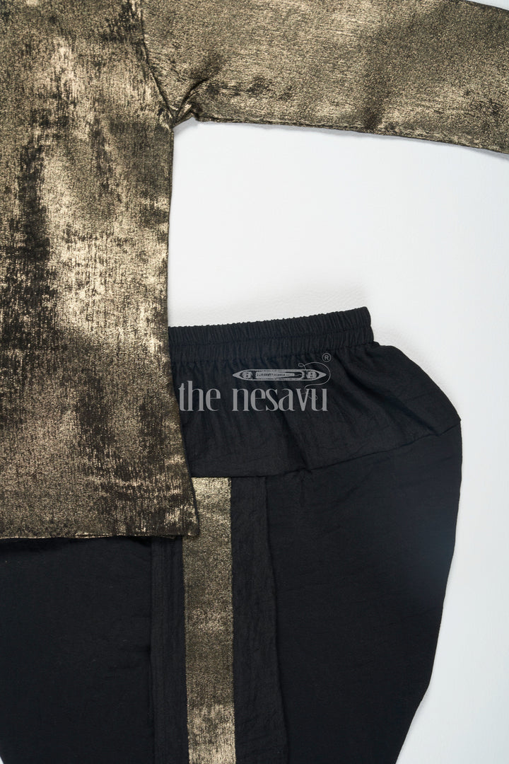 The Nesavu Boys Dothi Set Boys Gray Shimmer Tissue Inspired Dothi Set with Long Sleeve Shirt Nesavu Boys Gray Shimmer Tissue Dothi Set Nesavu Luxurious Traditional Attire Weddings Festive Events