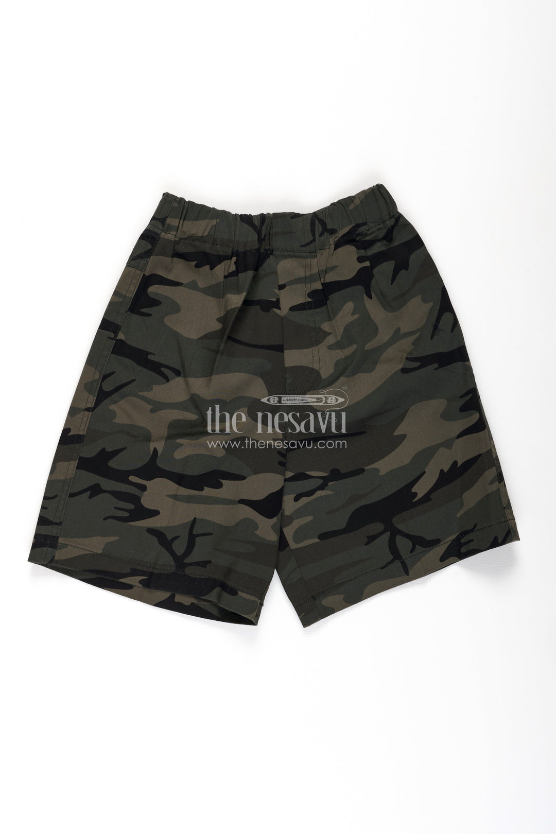 The Nesavu Boys Shorts Boys Green Cotton Army Shorts with Camouflage Digital Print and Soft Waistband for Rugged Comfort Nesavu 18 (2Y) / Green BWS063A-18 Nesavu Boys Cotton Army Shorts Camouflage Print Comfortable Fit Active Outdoor Wear