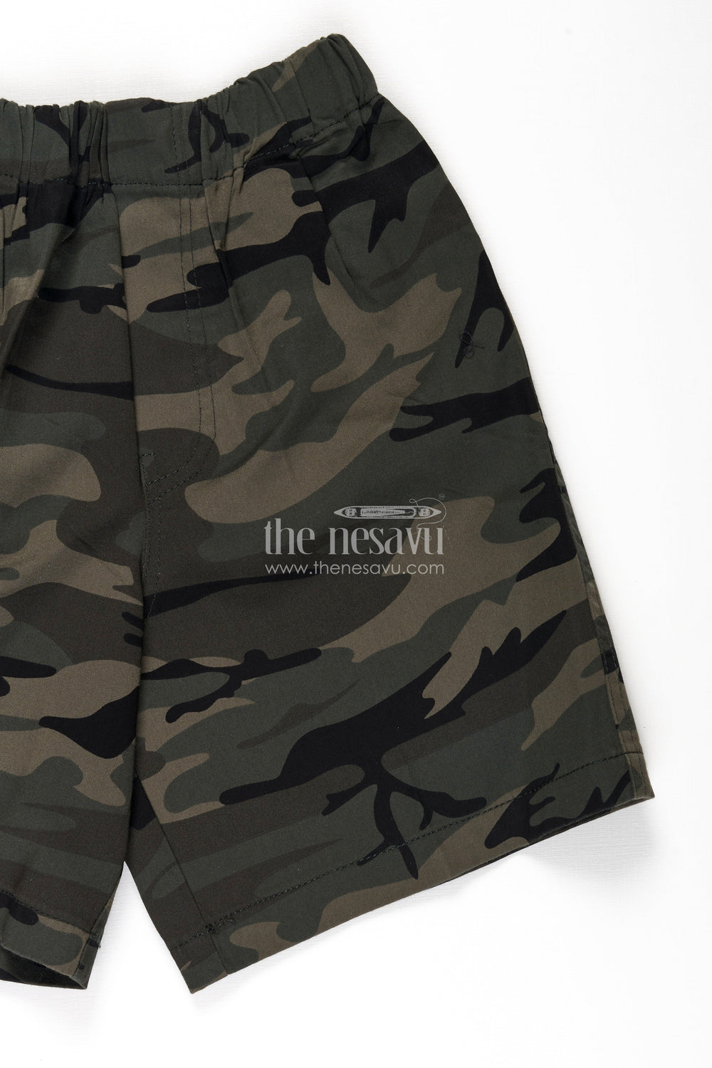 The Nesavu Boys Shorts Boys Green Cotton Army Shorts with Camouflage Digital Print and Soft Waistband for Rugged Comfort Nesavu Nesavu Boys Cotton Army Shorts Camouflage Print Comfortable Fit Active Outdoor Wear