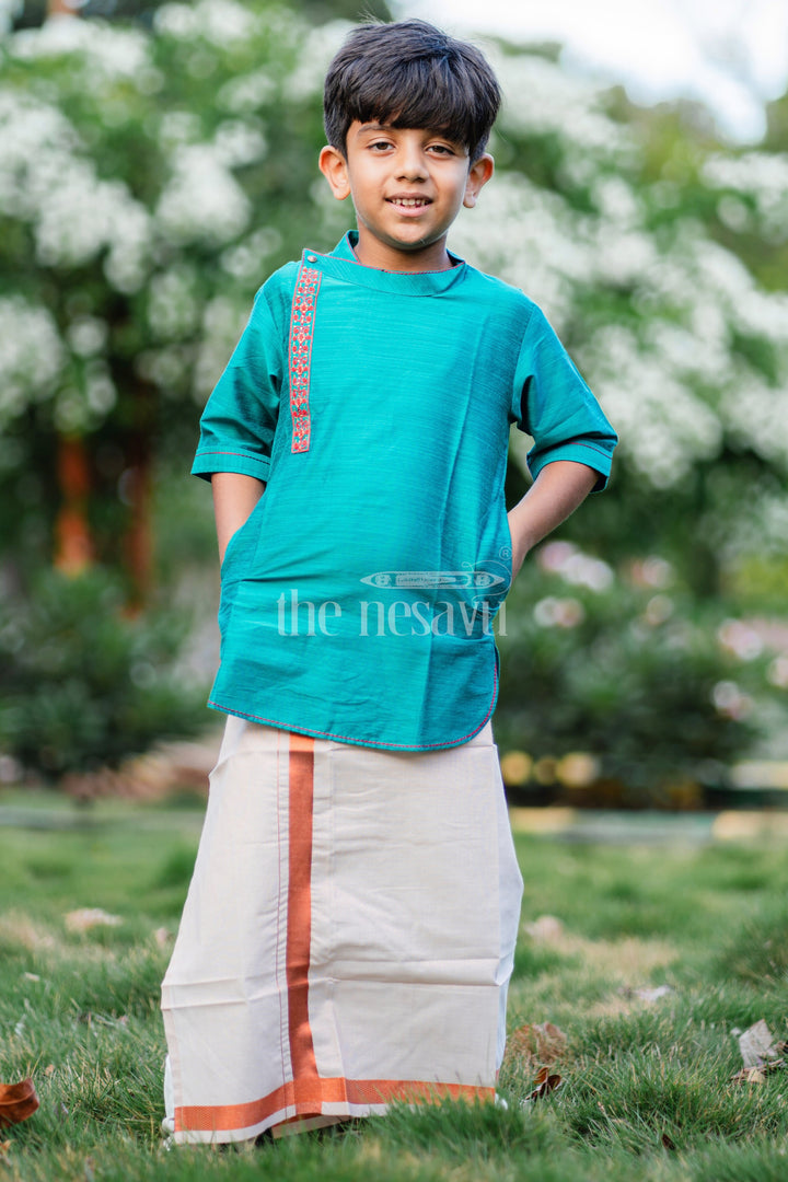 The Nesavu Boys Cotton Shirt Boys Green Cotton Blend Shirt with Embroidery Detail and New Trend Shirts Look for Everyday Fashion Nesavu Nesavu Boys Green Cotton Blend Shirt Embroidered Accent Modern Trendy Design