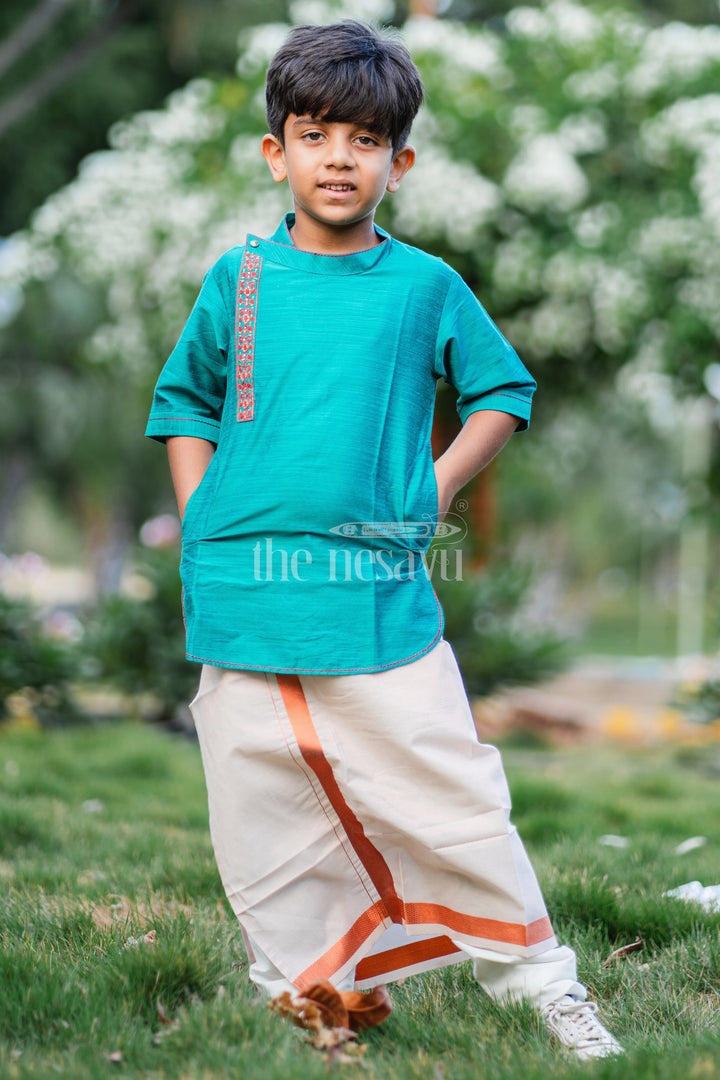 The Nesavu Boys Cotton Shirt Boys Green Cotton Blend Shirt with Embroidery Detail and New Trend Shirts Look for Everyday Fashion Nesavu Nesavu Boys Green Cotton Blend Shirt Embroidered Accent Modern Trendy Design