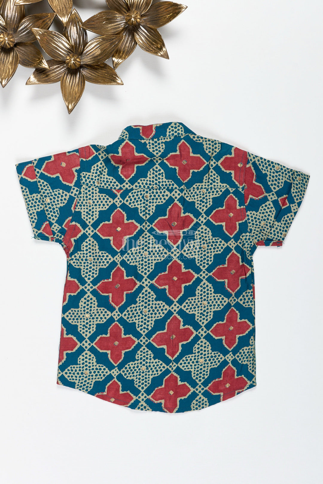 The Nesavu Boys Cotton Shirt Boys Green Ethnic Print Shirt in Modal Silk for Traditional Outings Nesavu Nesavu Boys Green Printed Shirt Viscose Modal Silk Festive Traditional Wear Boys