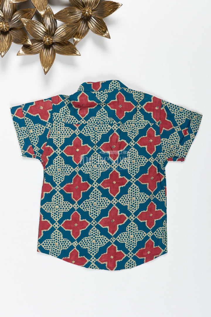 The Nesavu Boys Cotton Shirt Boys Green Ethnic Print Shirt in Modal Silk for Traditional Outings Nesavu Nesavu Boys Green Printed Shirt Viscose Modal Silk Festive Traditional Wear Boys