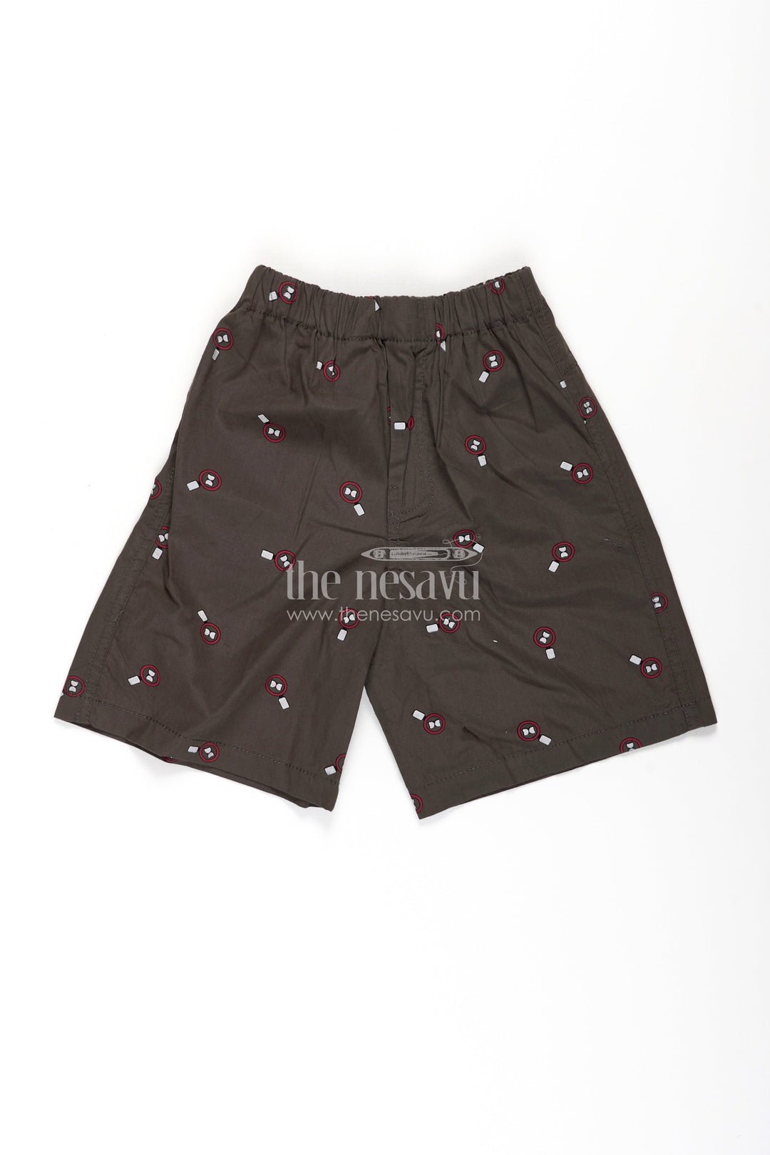 The Nesavu Boys Shorts Boys Grey Cotton Shorts Outfit with Candy Digital Print and Stretchy Waistband for All Day Wear Nesavu 18 (2Y) / Green BWS049A-18 Nesavu Boys Grey Cotton Shorts Outfit Fun Candy Print Soft Fit Comfortable Everyday Use