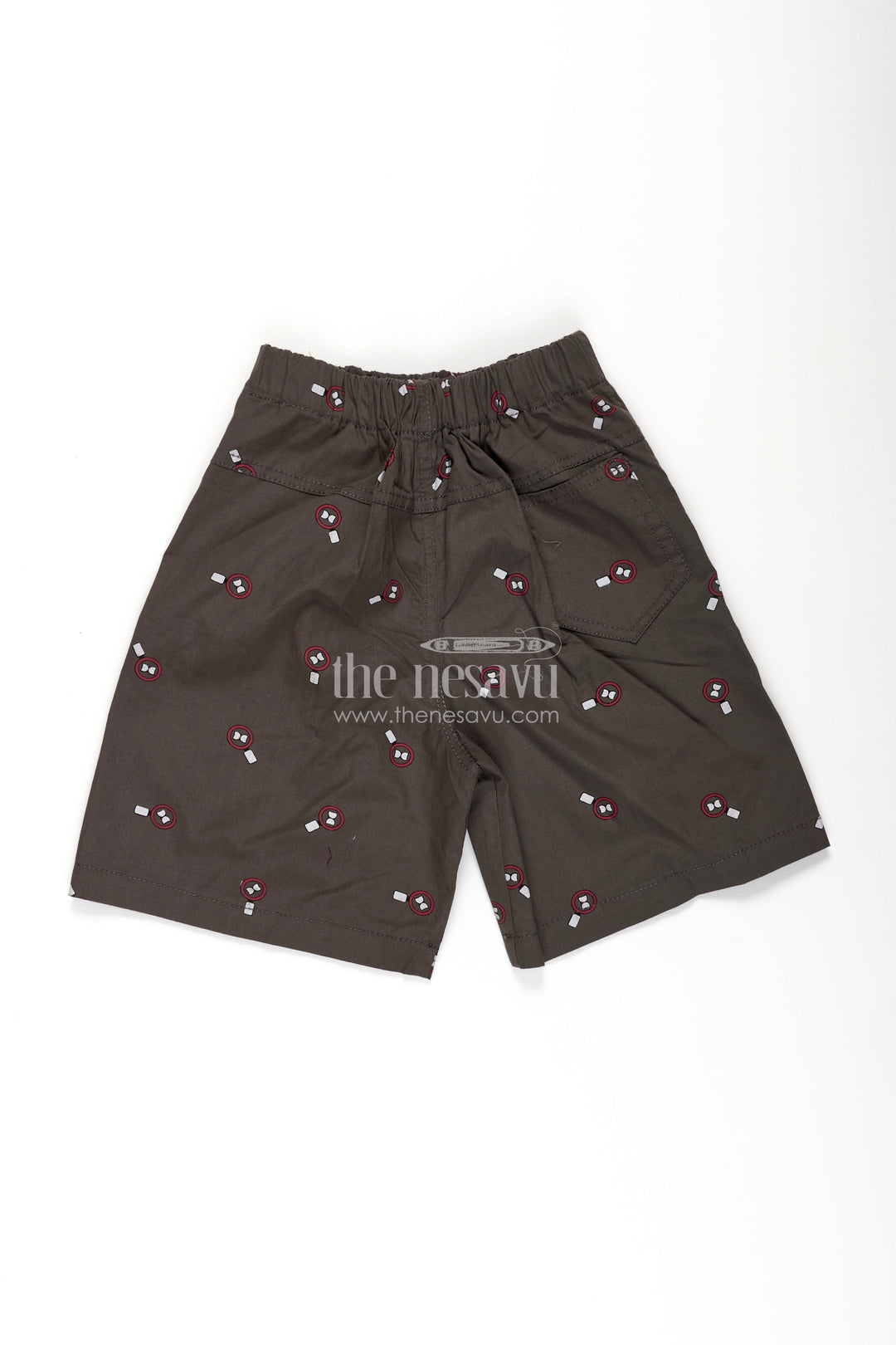 The Nesavu Boys Shorts Boys Grey Cotton Shorts Outfit with Candy Digital Print and Stretchy Waistband for All Day Wear Nesavu Nesavu Boys Grey Cotton Shorts Outfit Fun Candy Print Soft Fit Comfortable Everyday Use