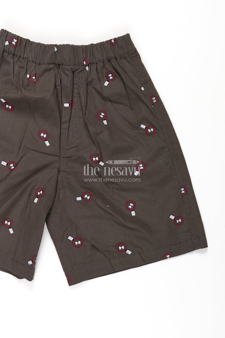 The Nesavu Boys Shorts Boys Grey Cotton Shorts Outfit with Candy Digital Print and Stretchy Waistband for All Day Wear Nesavu Nesavu Boys Grey Cotton Shorts Outfit Fun Candy Print Soft Fit Comfortable Everyday Use