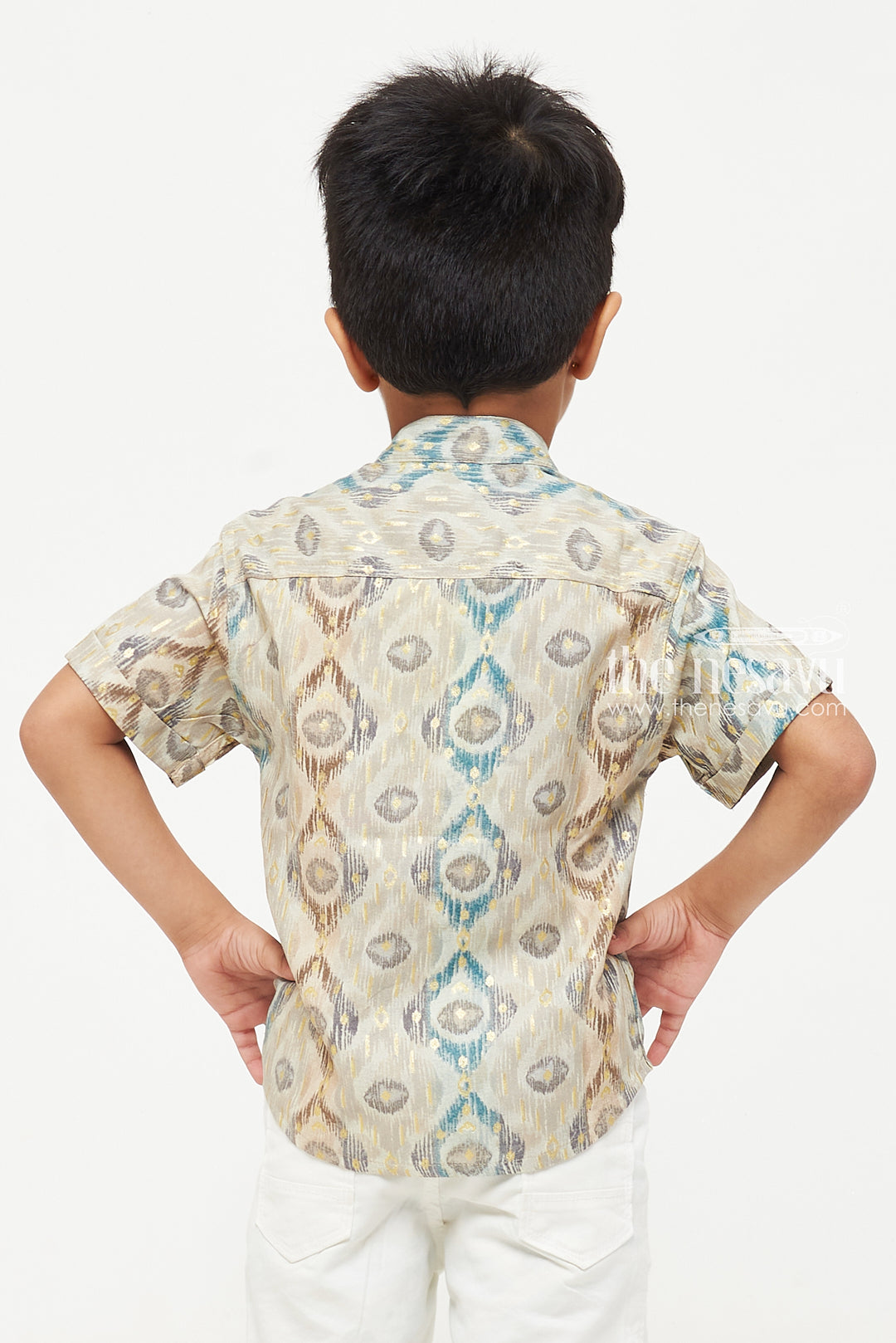 The Nesavu Boys Cotton Shirt Boys Grey Ikat Print Rayon Shirt - Stylish Ethnic Wear for Kids Nesavu Boys Ikat Print Rayon Shirt | Stylish Ethnic Wear for Kids | The Nesavu