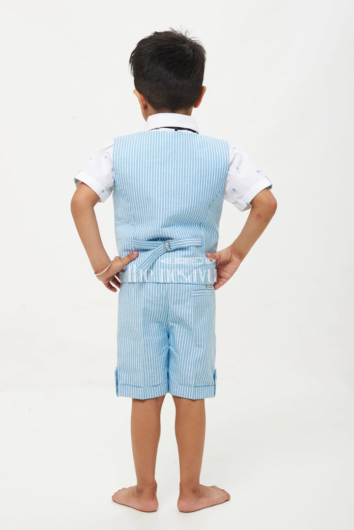 The Nesavu Boys Casual Set Boys' Grey Pinstriped Waistcoat Shorts Set Nesavu Boys' Grey Pinstriped Waistcoat Shorts Set - Palm Tree Print Shirt