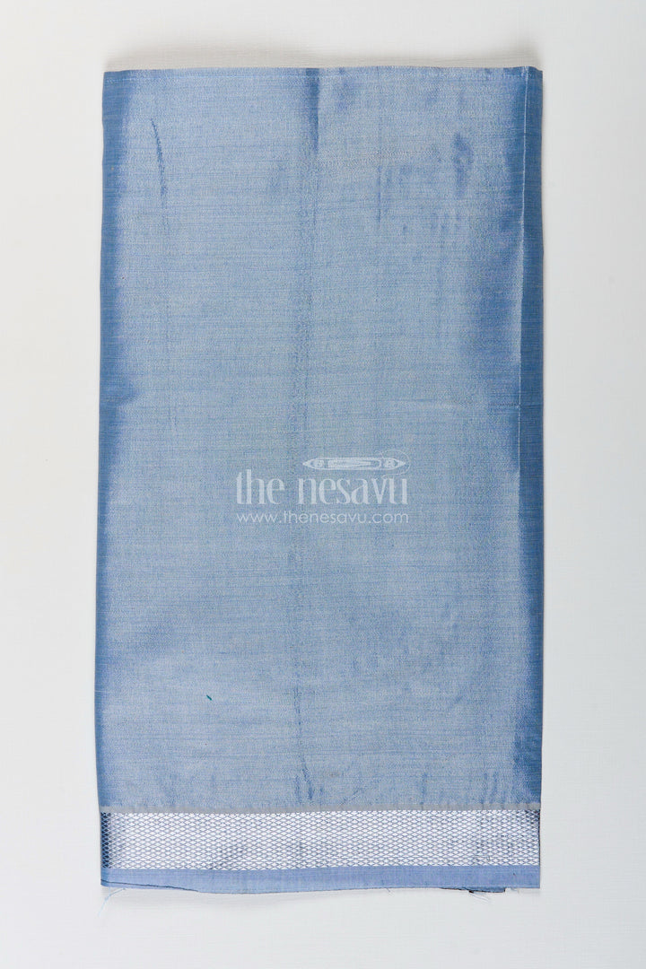 The Nesavu Boys Vesti Boys Grey Tissue Dhoti with Silver Border for a Modern Take On Ethnic Elegance in Dhoti Fashion Nesavu Boys Dhoti Fashion Grey Tissue Silver Zari Contemporary Ethnic Elegance | The Nesavu