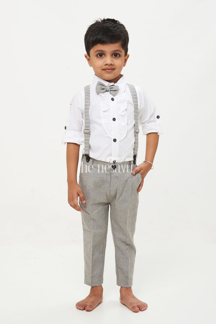 The Nesavu Boys Casual Set Boys Grey Waistcoat Co Ord Set with Striped Design Nesavu Boys Grey Waistcoat Co Ord Set with Striped Design - Stylish Outfit for Special Events