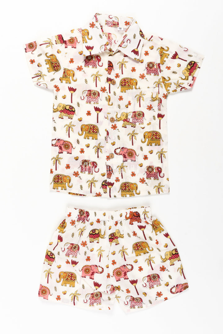 The Nesavu Boys Casual Set Boys Guys Casual Outfits in Cotton with Elephant Digital Print and Short Sleeve Shirt Nesavu 16 (1Y) / Multicolor BCS263B-16 Nesavu Boys Guys Casual Outfits Cotton Set Elephant Digital Print Shirt Shorts
