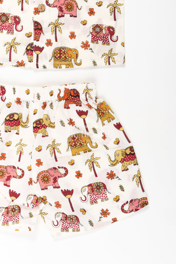 The Nesavu Boys Casual Set Boys Guys Casual Outfits in Cotton with Elephant Digital Print and Short Sleeve Shirt Nesavu Nesavu Boys Guys Casual Outfits Cotton Set Elephant Digital Print Shirt Shorts