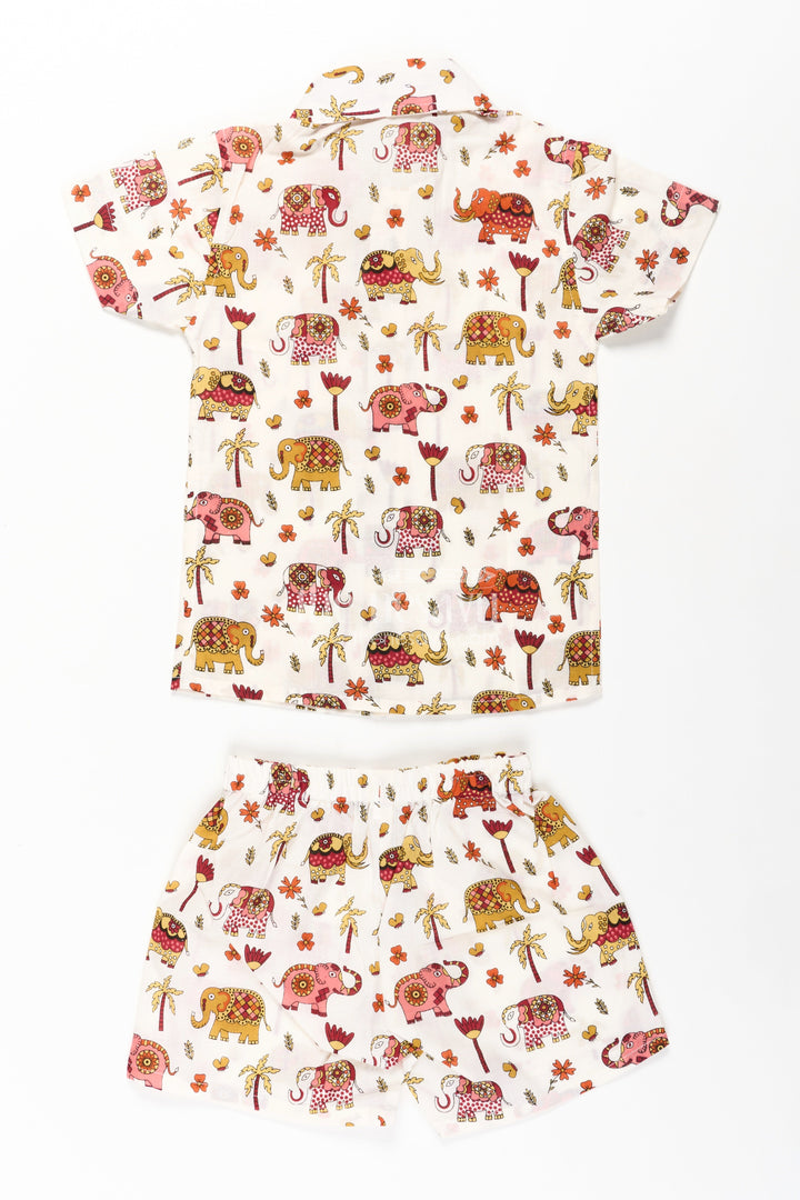 The Nesavu Boys Casual Set Boys Guys Casual Outfits in Cotton with Elephant Digital Print and Short Sleeve Shirt Nesavu Nesavu Boys Guys Casual Outfits Cotton Set Elephant Digital Print Shirt Shorts