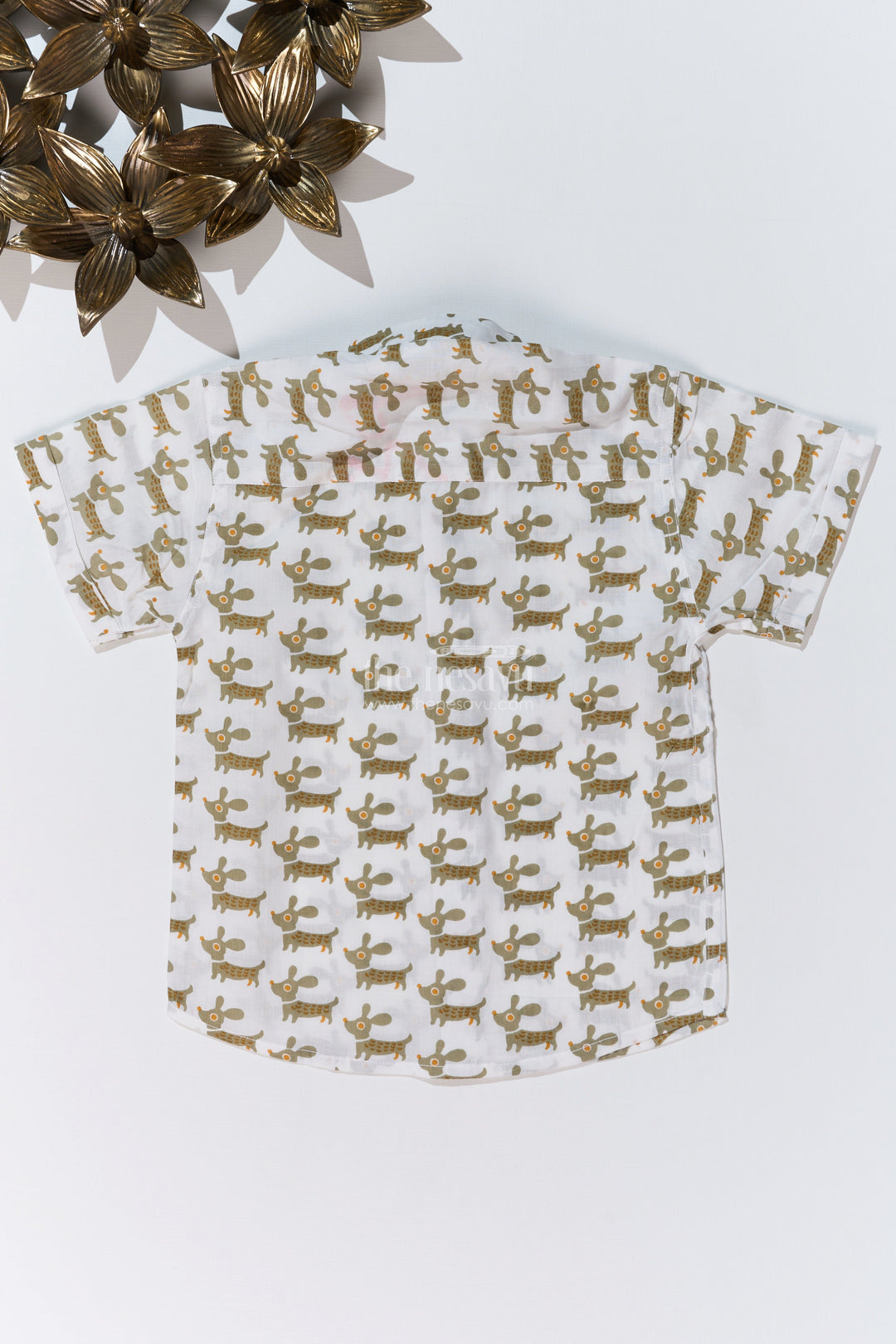 The Nesavu Boys Cotton Shirt Boys Half Hand Printed Shirt in Cotton Block Print with Playful Dog Motif Nesavu Boys Half Hand Printed Shirt Cotton Block Print Dog Pattern | The Nesavu