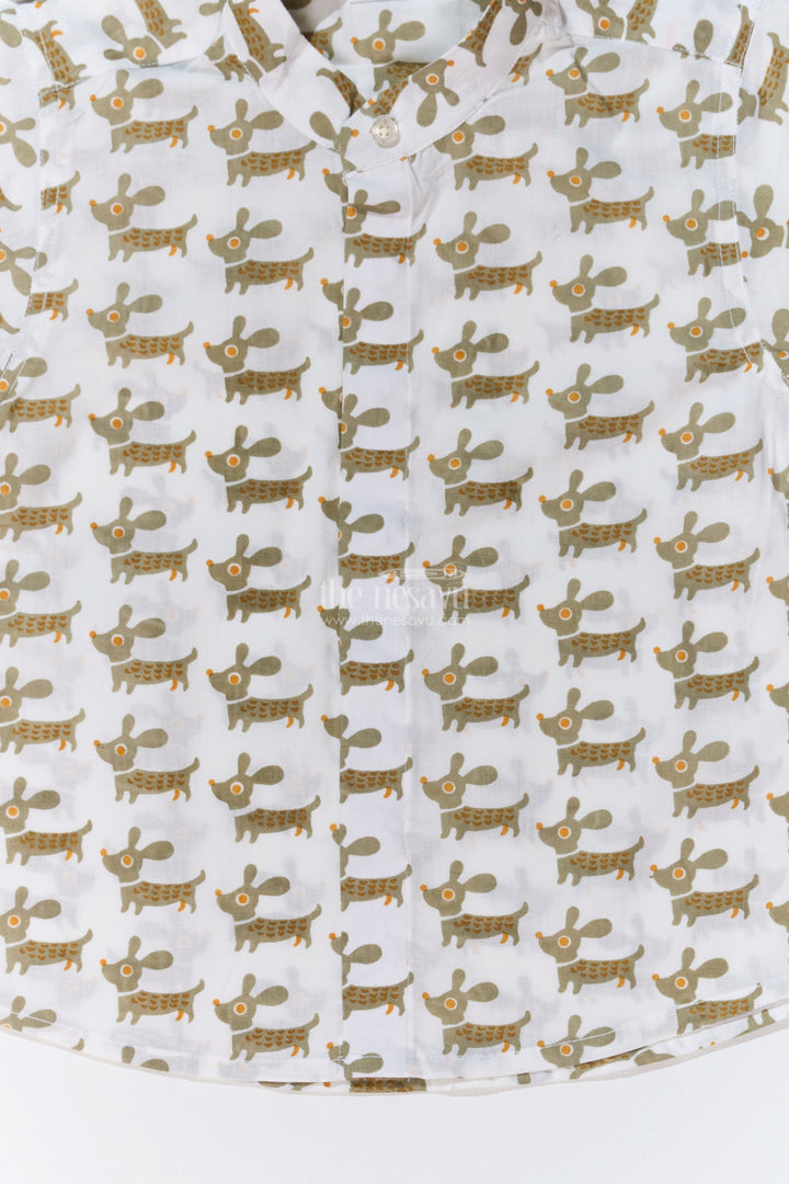The Nesavu Boys Cotton Shirt Boys Half Hand Printed Shirt in Cotton Block Print with Playful Dog Motif Nesavu Nesavu Boys Half Hand Printed Shirt Cotton Block Print Dog Pattern