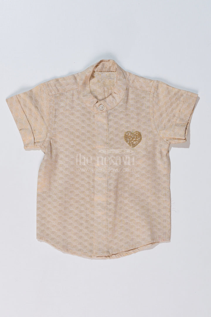The Nesavu Boys Silk Shirt Boys Half Shirt Cotton with Embroidered Heart Motif and Mandarin Collar Nesavu 16 (1Y) / Silver BS223B-16 Boys Half Shirt Cotton Heart Embroidery Mandarin Collar | The Nesavu