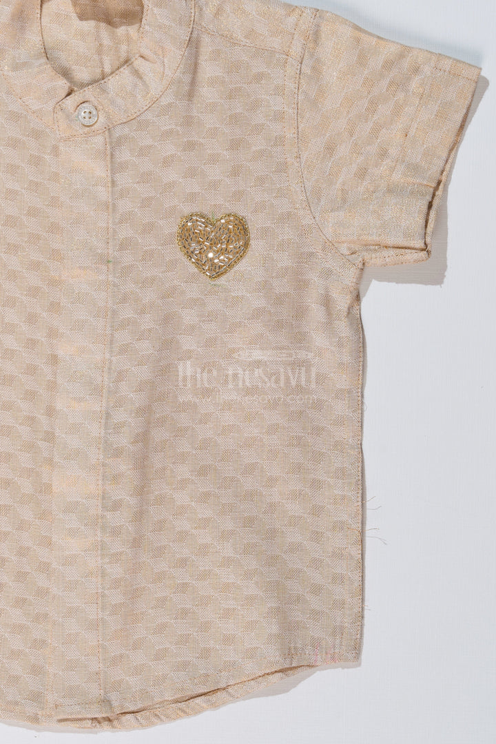 The Nesavu Boys Silk Shirt Boys Half Shirt Cotton with Embroidered Heart Motif and Mandarin Collar Nesavu Boys Half Shirt Cotton Heart Embroidery Mandarin Collar | The Nesavu