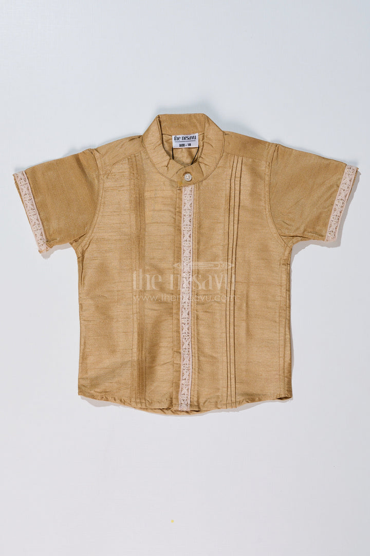 The Nesavu Boys Silk Shirt Boys Half Shirt with Elegant Pleats and Lace Detailing for Traditional and Festive Wear Nesavu 16 (1Y) / Beige BS226B-16 Boys Half Shirt Elegant Pleats Lace Detailing Traditional Wear | The Nesavu