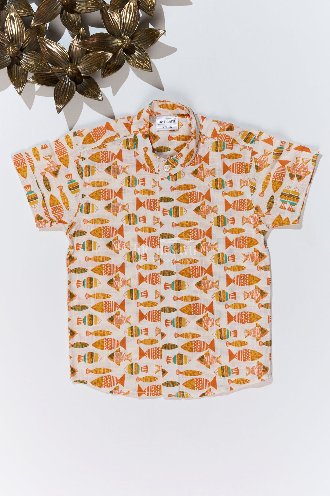 The Nesavu Boys Cotton Shirt Boys Half Sleeves Printed Shirt in Cotton with Vibrant Fish Motifs for Everyday Wear Nesavu 16 (1Y) / Yellow BS250B-16 Boys Cotton Half Sleeves Printed Shirt Fun Fish Motifs Casual Wear | The Nesavu