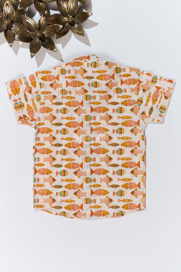 The Nesavu Boys Cotton Shirt Boys Half Sleeves Printed Shirt in Cotton with Vibrant Fish Motifs for Everyday Wear Nesavu Boys Cotton Half Sleeves Printed Shirt Fun Fish Motifs Casual Wear | The Nesavu