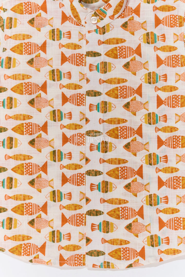 The Nesavu Boys Cotton Shirt Boys Half Sleeves Printed Shirt in Cotton with Vibrant Fish Motifs for Everyday Wear Nesavu Boys Cotton Half Sleeves Printed Shirt Fun Fish Motifs Casual Wear | The Nesavu