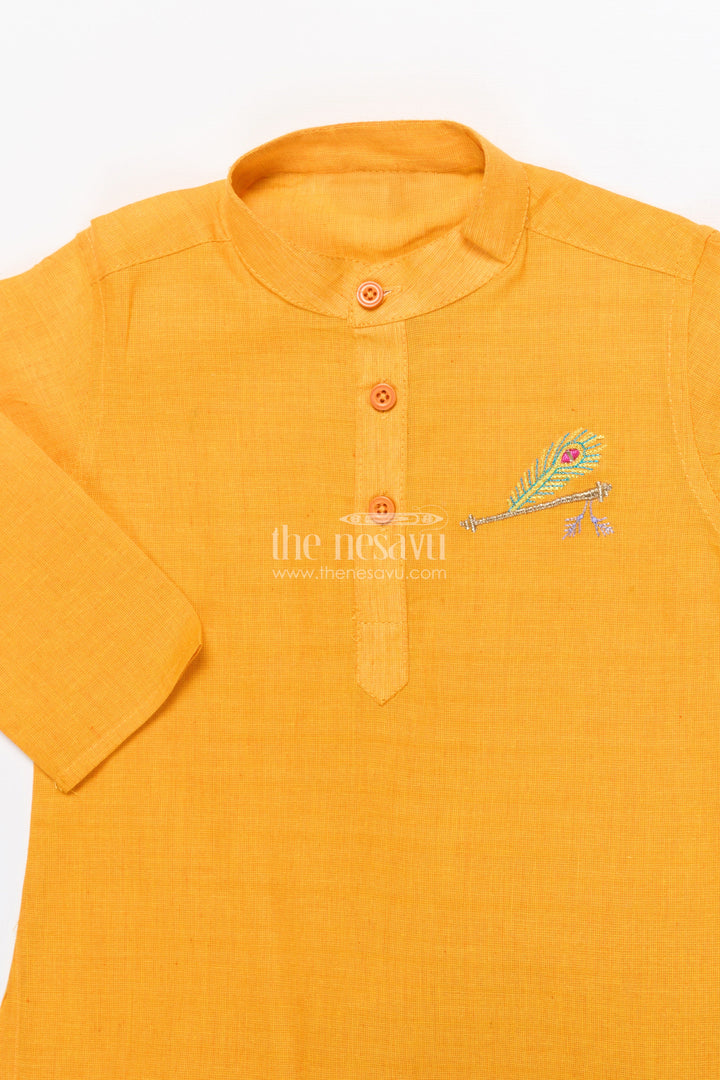 The Nesavu Boys Dothi Set Boys Handloom Cotton Dhoti Kurta Set for Traditional Events and Temple Visits Nesavu Nesavu boys cotton dhoti kurta set embroidery ideal temple wear traditional ceremonies