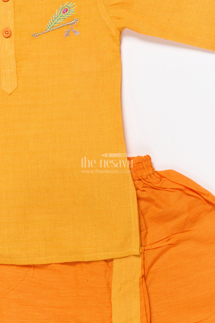 The Nesavu Boys Dothi Set Boys Handloom Cotton Dhoti Kurta Set for Traditional Events and Temple Visits Nesavu Nesavu boys cotton dhoti kurta set embroidery ideal temple wear traditional ceremonies