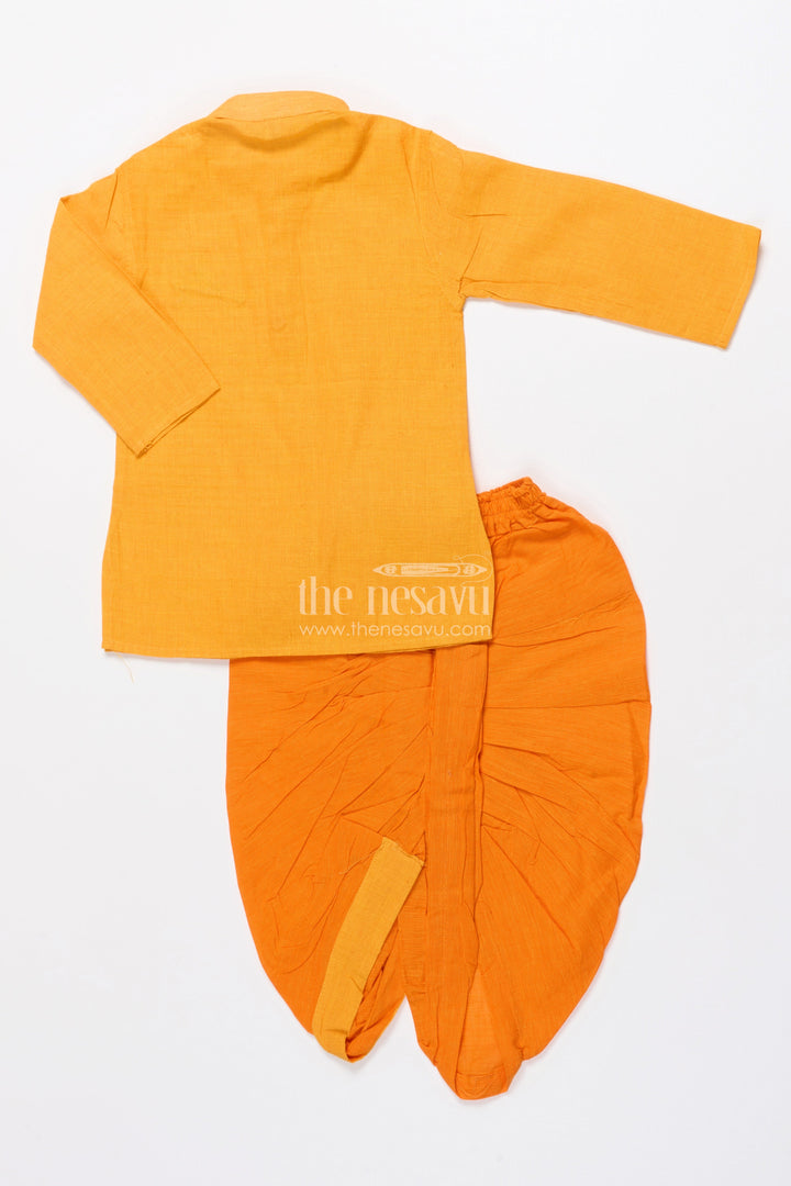 The Nesavu Boys Dothi Set Boys Handloom Cotton Dhoti Kurta Set for Traditional Events and Temple Visits Nesavu Nesavu boys cotton dhoti kurta set embroidery ideal temple wear traditional ceremonies