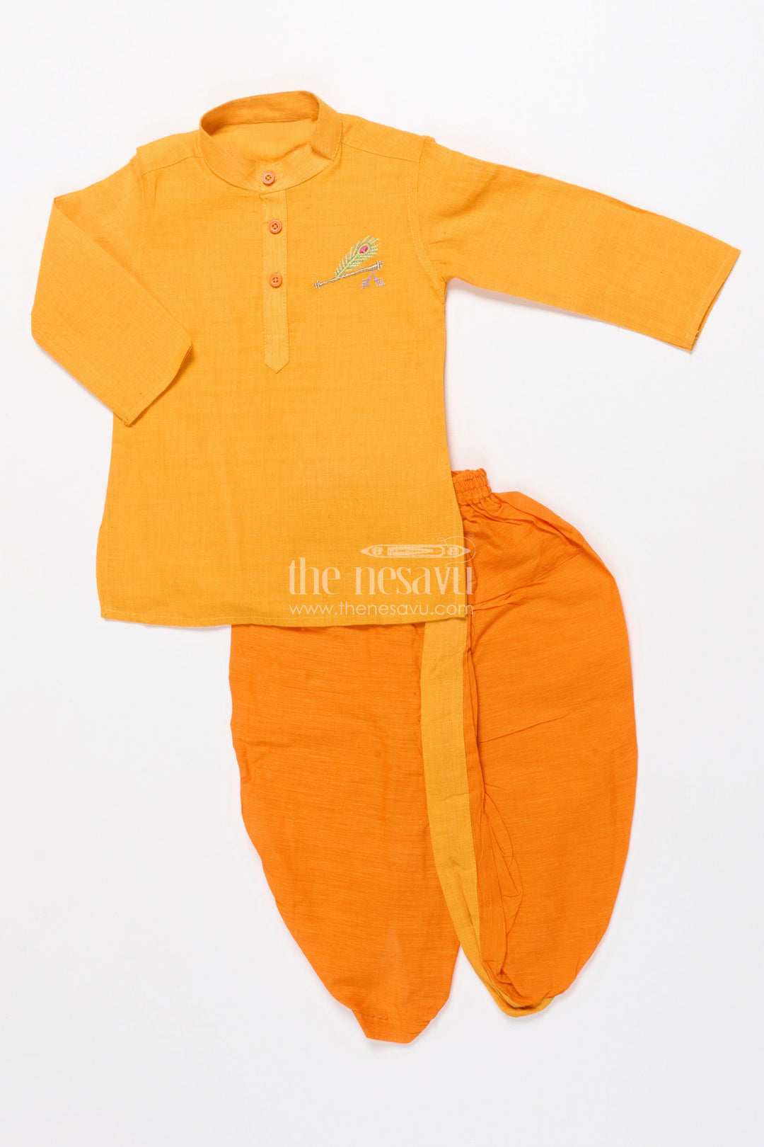 The Nesavu Boys Dothi Set Boys Handloom Cotton Dhoti Kurta Set for Traditional Events and Temple Visits Nesavu Nesavu boys cotton dhoti kurta set embroidery ideal temple wear traditional ceremonies