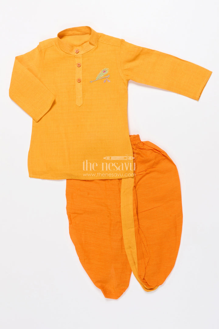 The Nesavu Boys Dothi Set Boys Handloom Cotton Dhoti Kurta Set for Traditional Events and Temple Visits Nesavu Nesavu boys cotton dhoti kurta set embroidery ideal temple wear traditional ceremonies