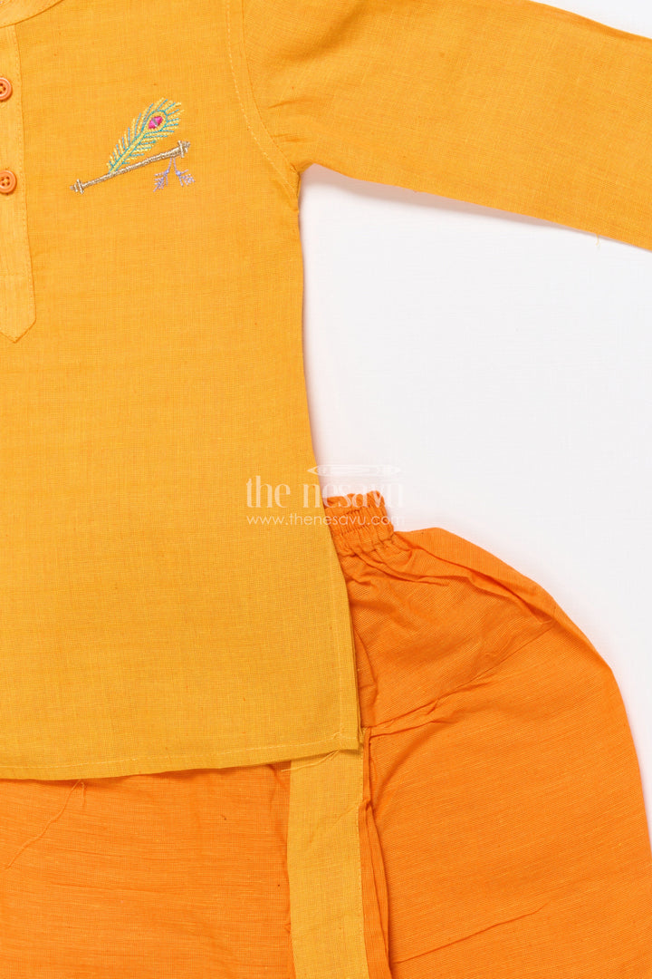 The Nesavu Boys Dothi Set Boys Handloom Cotton Dhoti Kurta Set for Traditional Events and Temple Visits Nesavu Nesavu boys cotton dhoti kurta set embroidery ideal temple wear traditional ceremonies