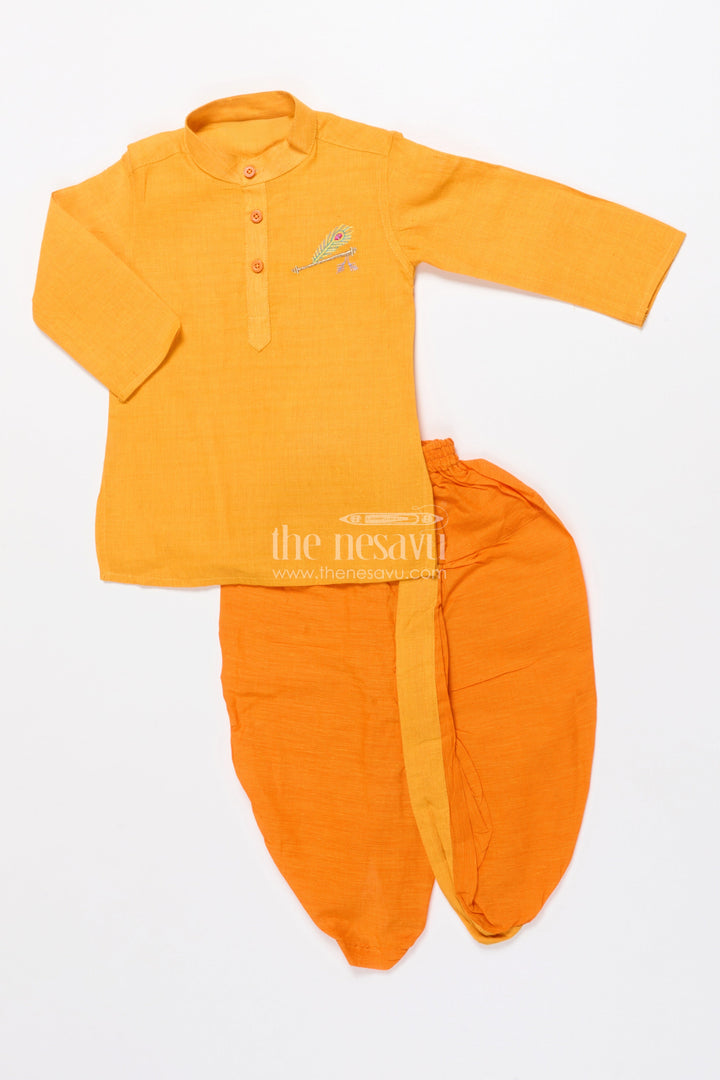 The Nesavu Boys Dothi Set Boys Handloom Cotton Dhoti Kurta Set for Traditional Events and Temple Visits Nesavu Nesavu boys cotton dhoti kurta set embroidery ideal temple wear traditional ceremonies