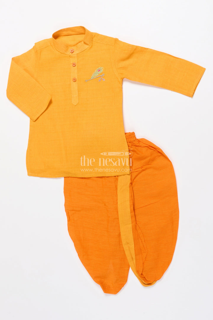 The Nesavu Boys Dothi Set Boys Handloom Cotton Dhoti Kurta Set for Traditional Events and Temple Visits Nesavu Nesavu boys cotton dhoti kurta set embroidery ideal temple wear traditional ceremonies