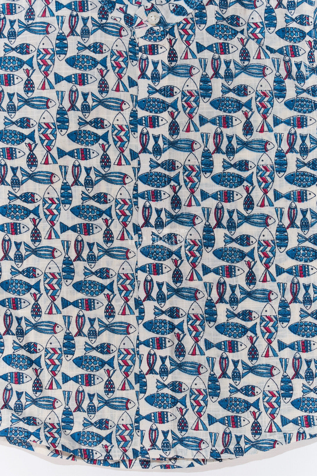 The Nesavu Boys Cotton Shirt Boys Holiday Shirt Dress in Cotton Block Print with Traditional Fish Motif for a Relaxed Look Nesavu Boys Holiday Shirt Dress Cotton Block Print Traditional Fish Motif | The Nesavu