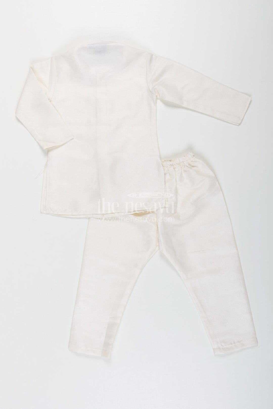 The Nesavu Boys Jacket Sets Boys Jacket and Pant Set with Ivory Silk Blend Embroidered Jacket and Matching Trousers for Classic Festive Look Nesavu Boys jacket pant set Ivory Silk Blend Floral Embroidery Elegant Occasions | The Nesavu