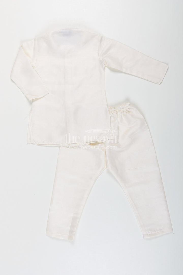 The Nesavu Boys Jacket Sets Boys Jacket and Pant Set with Ivory Silk Blend Embroidered Jacket and Matching Trousers for Classic Festive Look Nesavu Boys jacket pant set Ivory Silk Blend Floral Embroidery Elegant Occasions | The Nesavu
