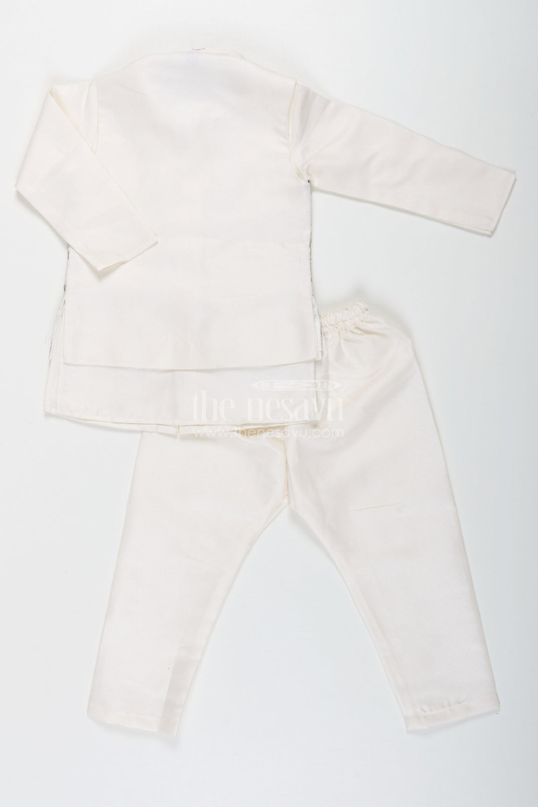The Nesavu Boys Jacket Sets Boys Jacket and Pant Set with Ivory Silk Blend Embroidered Jacket and Matching Trousers for Classic Festive Look Nesavu Boys jacket pant set Ivory Silk Blend Floral Embroidery Elegant Occasions | The Nesavu