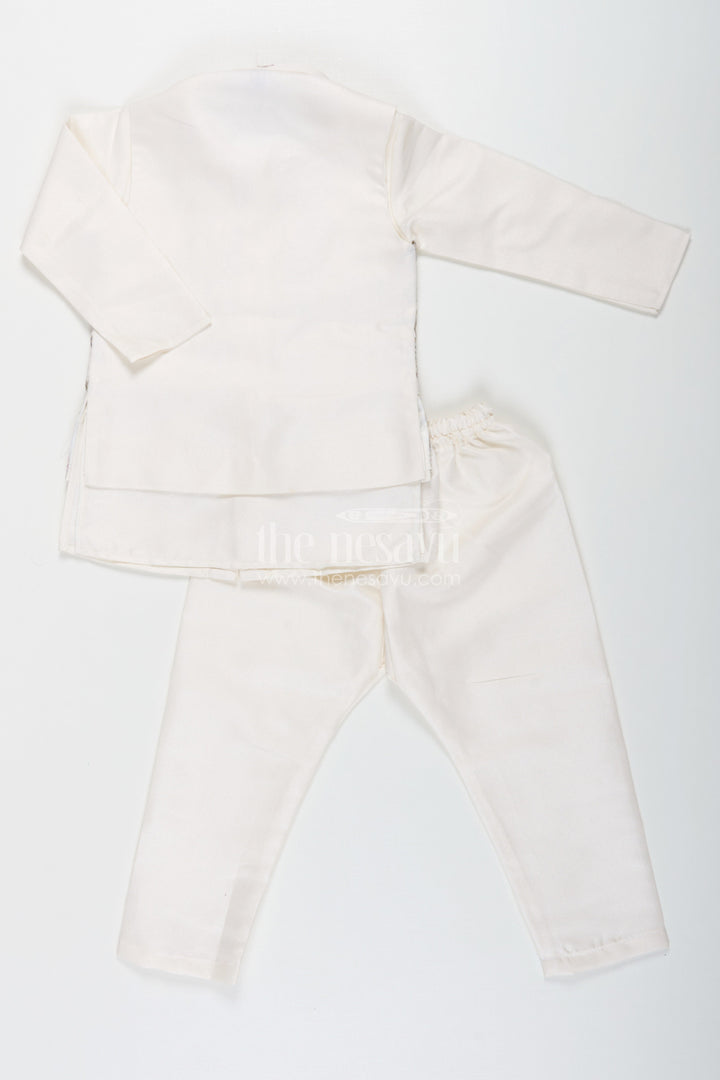 The Nesavu Boys Jacket Sets Boys Jacket and Pant Set with Ivory Silk Blend Embroidered Jacket and Matching Trousers for Classic Festive Look Nesavu Boys jacket pant set Ivory Silk Blend Floral Embroidery Elegant Occasions | The Nesavu