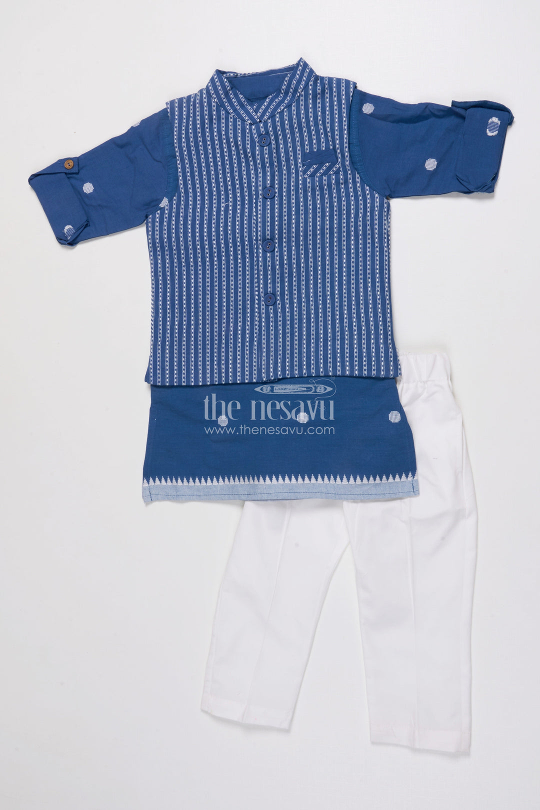 The Nesavu Boys Jacket Sets Boys Jacket Kurta Set for School Ethnic Days and Family Functions Nesavu 16 (1Y) / Blue BES920A-16 Nesavu boys handloom jacket kurta set jacquard weave ethnic school events poojas