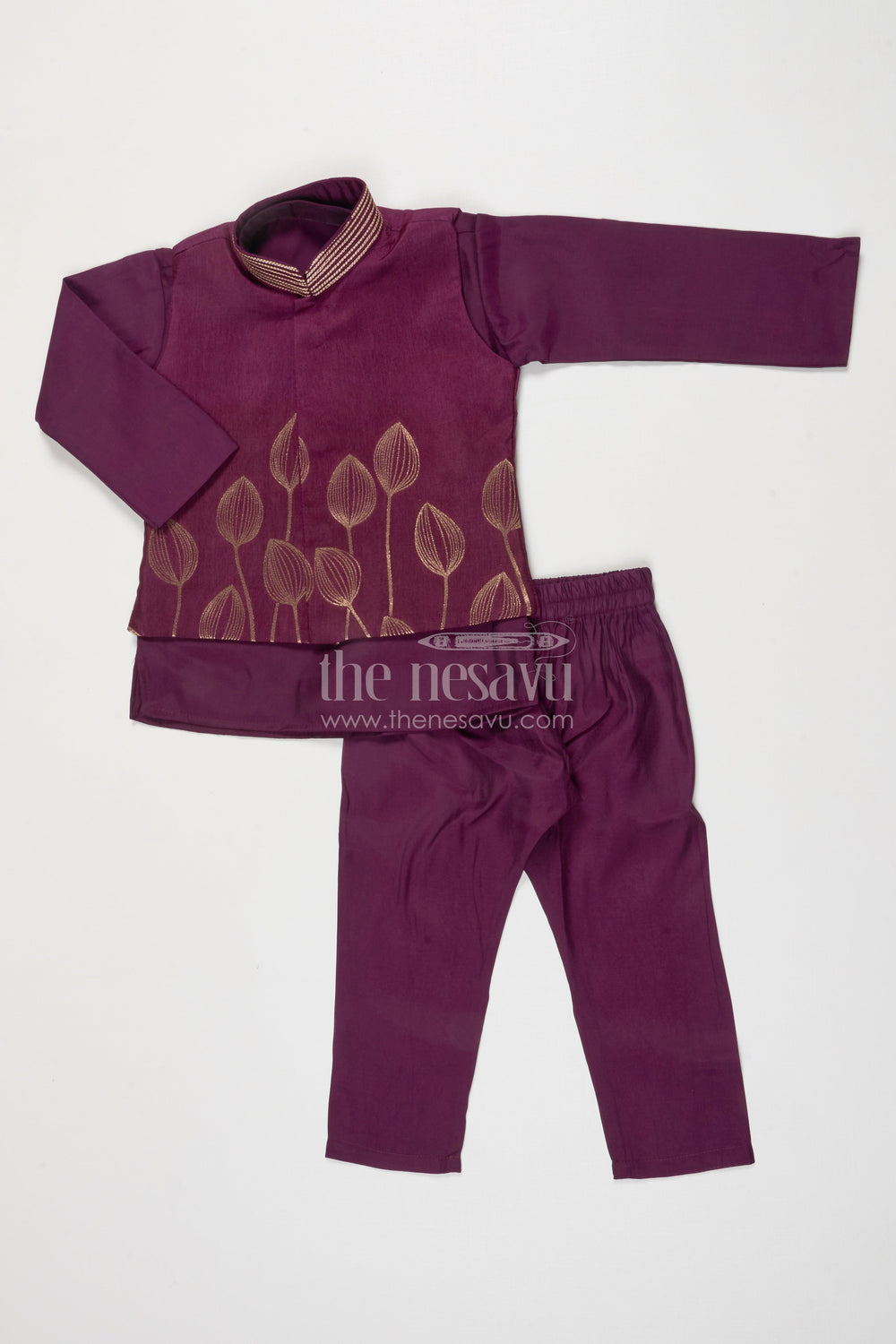 The Nesavu Boys Jacket Sets Boys Jacket Kurta Set for Weddings and Festive Receptions Nesavu 16 (1Y) / Maroon BES739B-16 Nesavu boys jacquard silk jacket kurta set weddings festive family celebrations