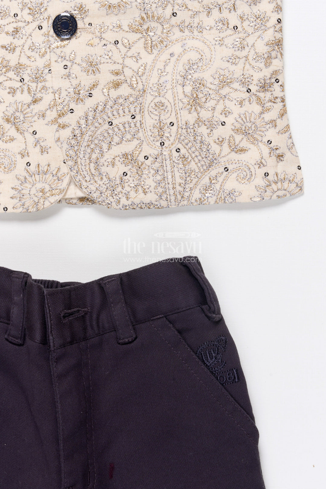 The Nesavu Boys Jacket Sets Boys Jacket Kurta Set with Embroidery for Wedding Functions and Ethnic Day Nesavu Nesavu boys embroidered jacket kurta set festive wear weddings school events traditional occasions