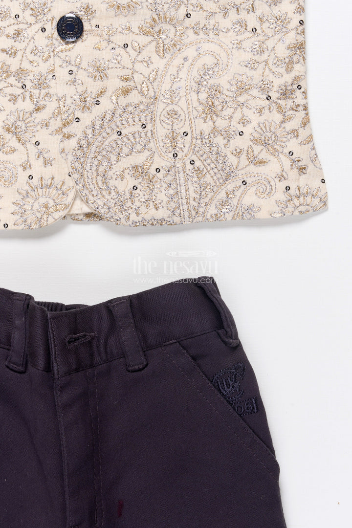 The Nesavu Boys Jacket Sets Boys Jacket Kurta Set with Embroidery for Wedding Functions and Ethnic Day Nesavu Nesavu boys embroidered jacket kurta set festive wear weddings school events traditional occasions