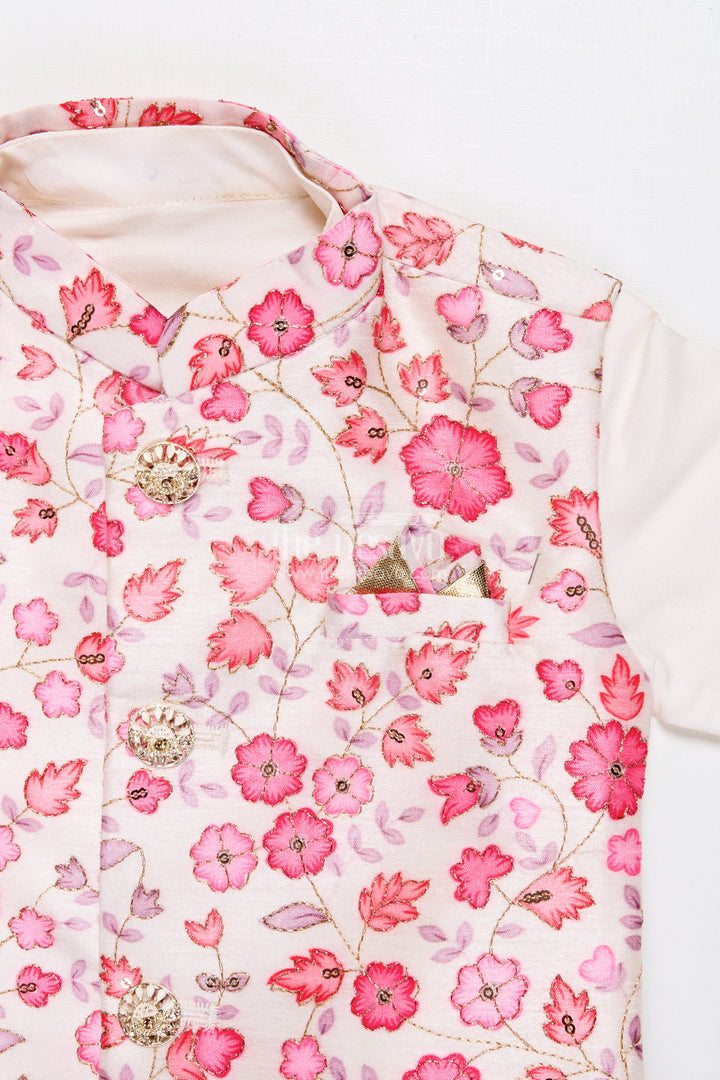 The Nesavu Boys Jacket Sets Boys Jacket Kurta Set with Floral Print for Wedding Functions and Ethnic Day Nesavu Nesavu boys floral print jacket kurta set festive silk blend outfit weddings ethnic celebrations