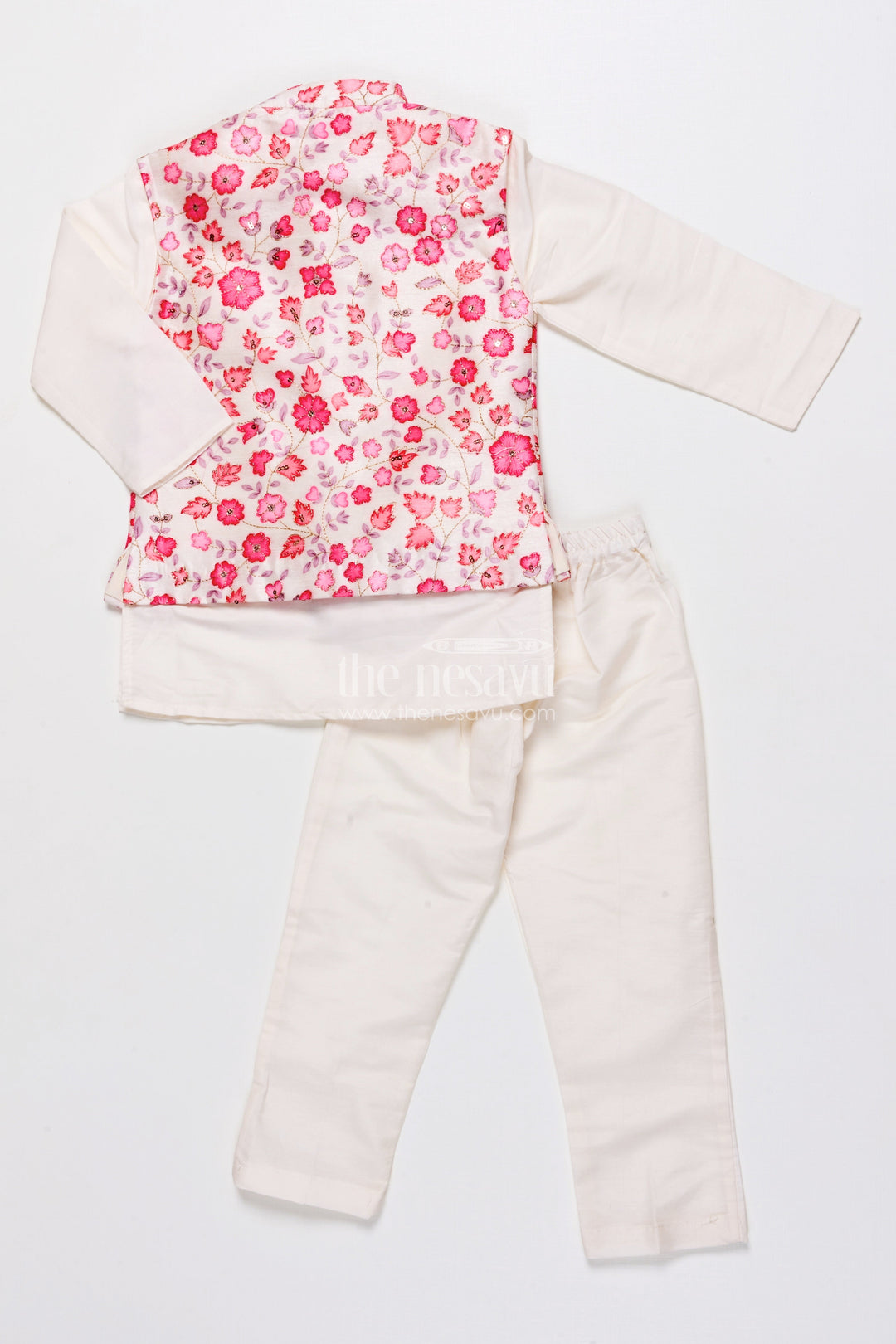 The Nesavu Boys Jacket Sets Boys Jacket Kurta Set with Floral Print for Wedding Functions and Ethnic Day Nesavu Nesavu boys floral print jacket kurta set festive silk blend outfit weddings ethnic celebrations